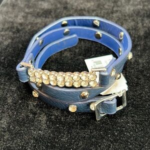 Cookie Lee #11652 Navy Blue Faux Leather Strap Crystals & Studded Wrap Bracelet